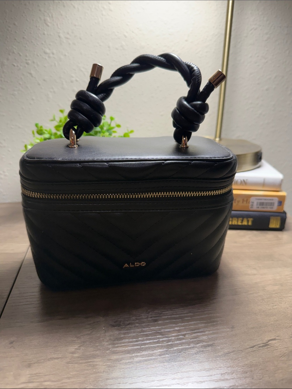 ALDO Black Quilted Mini Top-Handle Case Bag